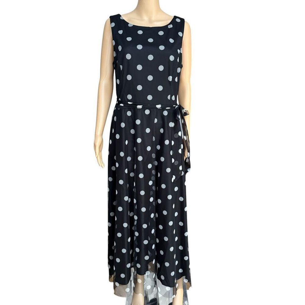 Jessica Howard vintage maxi Womens dress black white polka dot size 14